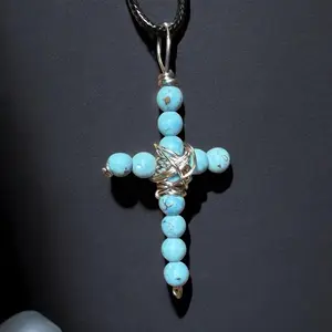 Handmade Howlite Beaded Cross - Religious Jewelry
