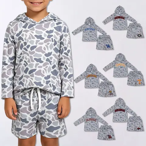 Toddler Gameday Camo Hoodie 2‑Piece Set boys long sleeve hooded top drawstring shorts 2 piece, college sports toddler clothing, casual playwear for little boys