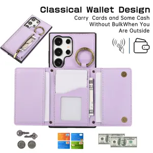 Luxury Faux Leather Foldable Ring Zipper Cellphone Case Protector for Samsung S26/s26 Ultra, Convenient Strap and Card Slots, Shockproof and Lightweight Protection