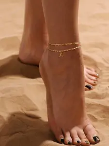 Women's Elegant 26 Letter Pendant Anklet, Fashionable Durable Design, Ideal Daily Wear Accessory, Copper Material, All Seasons