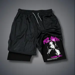 Demon Slayer Kochou Shinobu 80s 90s summer men shorts for men jorts outfit men graphic shorts Double-layer sports shorts Comfortable short shorts summer