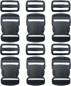 6 Set 1.5 Inch Flat Dual Adjustable Plastic Quick Side Release Plastic Buckles and Tri-Glide Slides for Luggage Straps Pet Collar Backpack Repairing (Black, Fit for 1.5”/38Mm Webbing Straps) XINSHUN