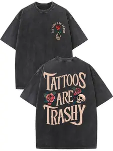 Tattoos are vulgar, high-quality cotton pattern men's T-shirt, old-fashioned summer clothing, drop shoulder sleeves round neck short sleeves top