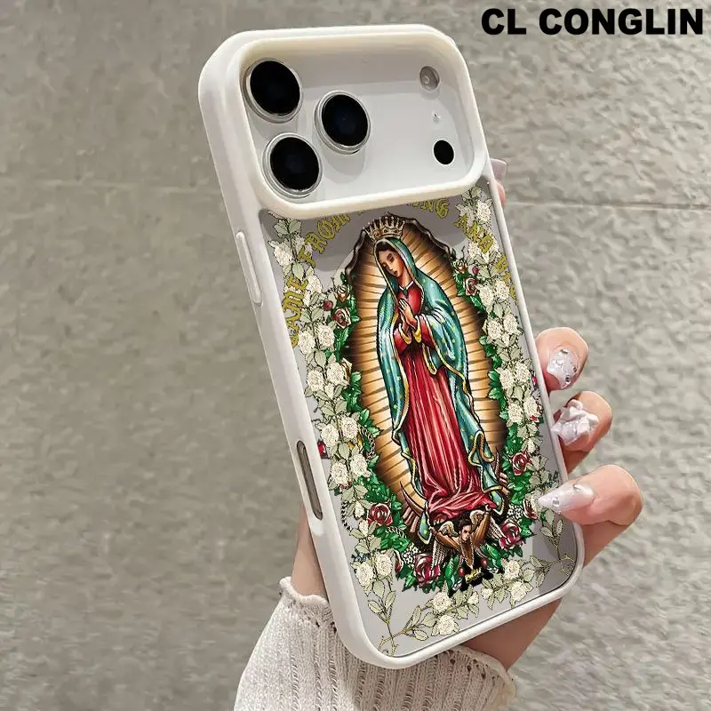 Customized Virgin Mary Design Magnetic Smartphone Cover - Protective Soft Silicone & Transparent Acrylic Protection, Non-Yellowing, Shockproof, Wireless Charging Support, Fits iPhone 17,16 Pro Max Plus,15,14,13,12,11 Mobile Phone Accessories