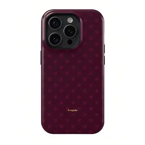 Wine red background with pink polka dots, 2-in-1 phone case. Compatible with iPhone 17/16/15/14/13/12/11/XS/X/XS Max/XR/7P/8P, it’s an ideal Christmas, New Year, or Valentine’s Day gift for friends and family.