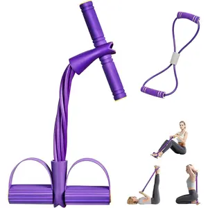 6-Tube Pedal Ankle Puller Resistance Bands with Free Figure 8 Exercise Bands Included,Pedal Puller Resistance Band with Handle for Home Gym,Yoga & Pilates,Ideal to Tone Arms,Abs,Waist Unisex