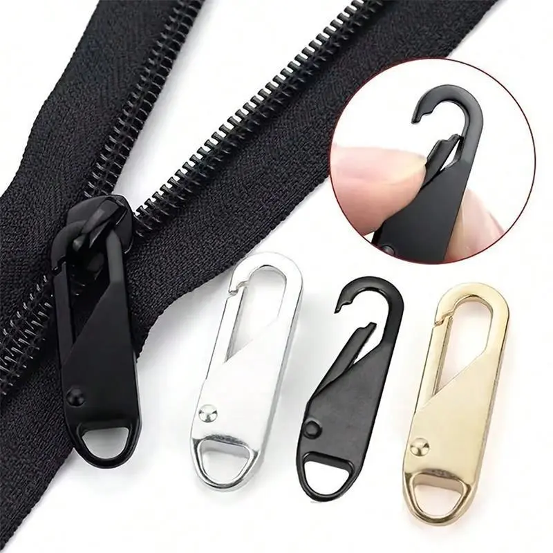 Zipper Pull Replacement, 5 Counts Detachable Zipper Head, Reusable Zipper Pull for Travel Bags, Clothing, Backpacks, Boots, Wallets, Reusable Durable Zipper, Adjustable Zipper, Secure Zipper Closure, Clips, Zipper Hook, Removable Durable Metal Zippers