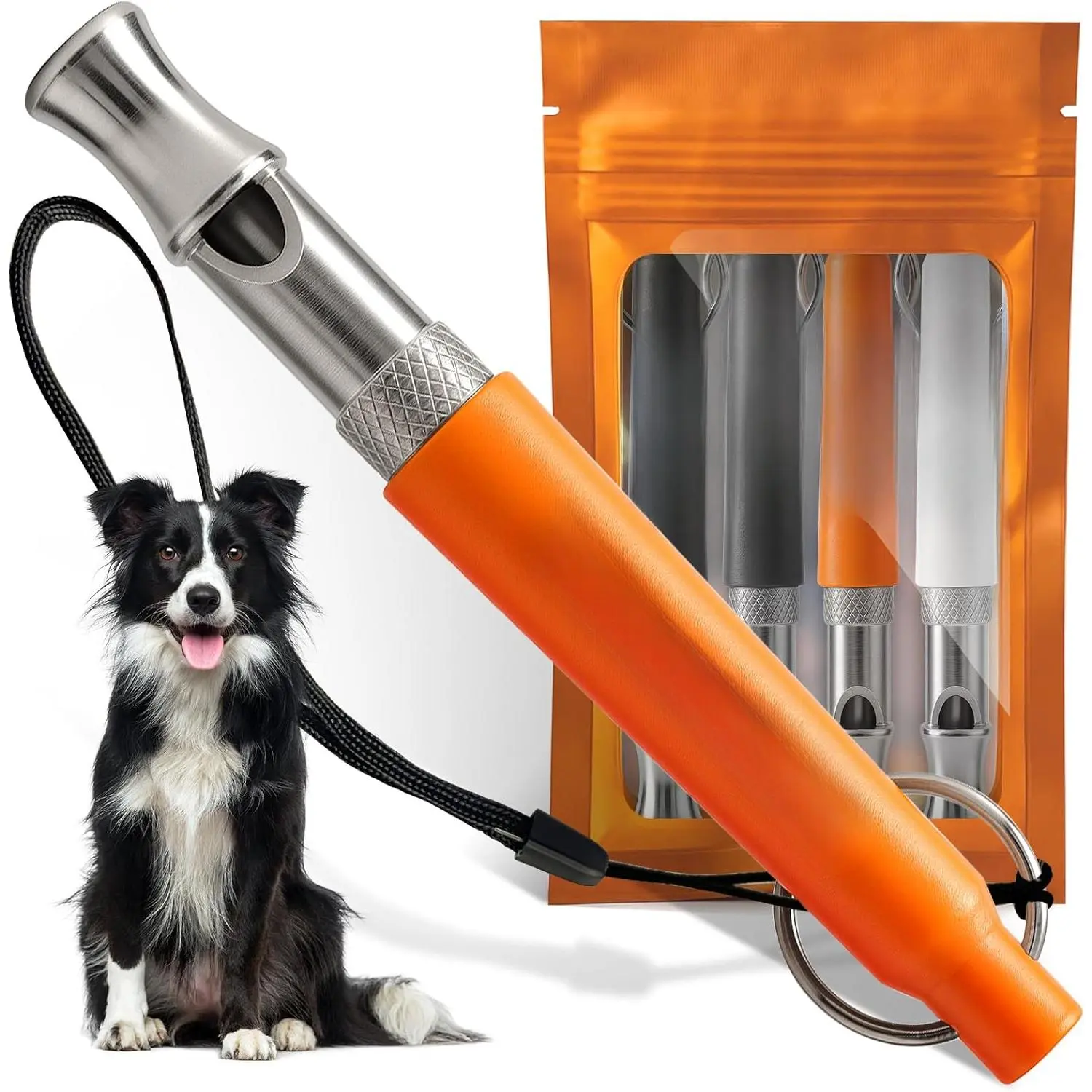 4-Pack 304 Stainless Steel Adjustable Ultrasonic Silent Dog Training Whistle - Professional Bark Control & Recall Tool for Neighbors' Barking Dogs, Noise Reduction, Available in Orange, Black, White