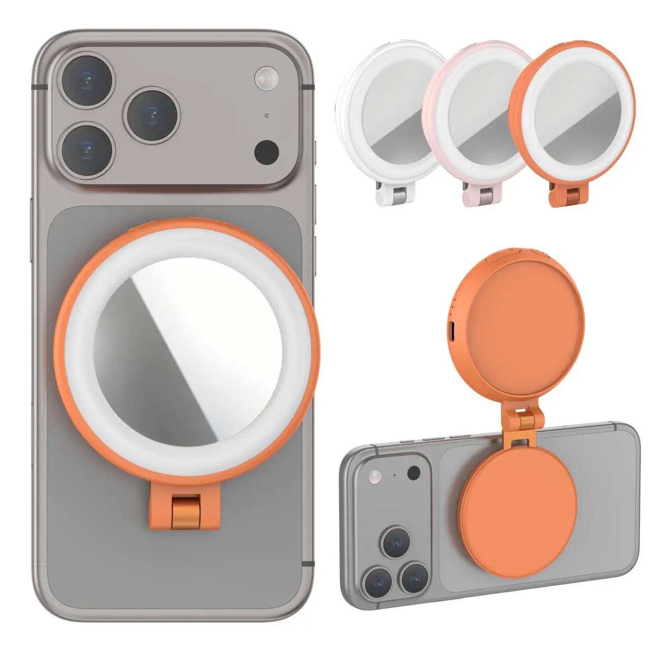Magnetic LED Selfie Light with Makeup Mirror for iPhone, Rechargeable Ring Fill Light, 3000K-6000K Dimmable, 180° Flip Portable Magnetic Phone Light for Selfies, Beauty, Video Recording & Live Streaming
