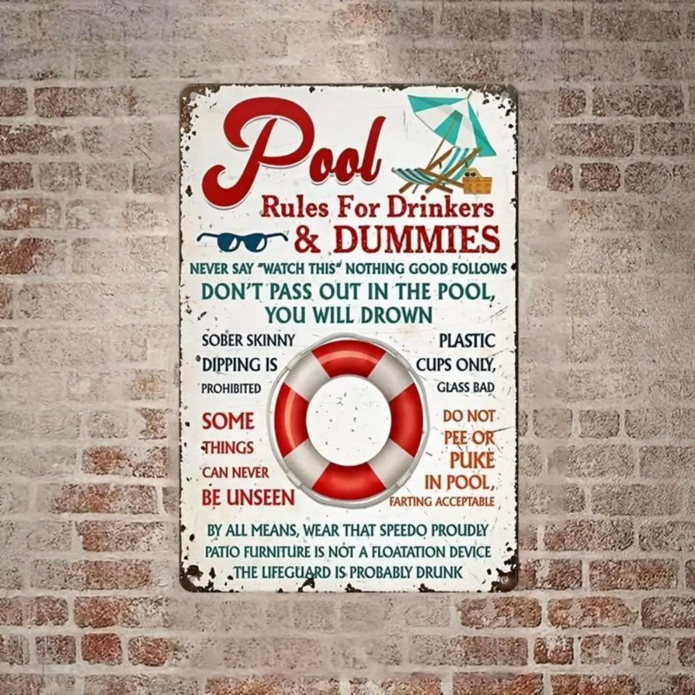 Vintage Pool Rules for Drinkers & Dummies Sign, Retro Sign, Funny Pool Rules Sign, Home Decor for Pool Party, Pool Accessories