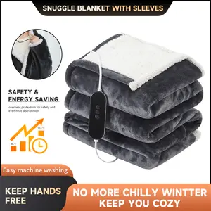 Electric Wearable Heated Blanket with Foot Pocket and Sleeves for Sofa Use Flannel and Sherpa Material 50*70"+18" Dark Grey 10 Heat Settings 2 - 8H Auto Shut - Off Heater Appliances heated blanket heated wearable blanket kpop demon hunters blanket