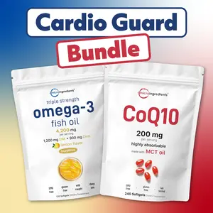 Micro Ingredients Cardio Guard Bundle: Omega 3 Fish Oil 4200mg 120 Softgels + CoQ10 200mg with MCT oil 240 softgels Micro Ingredients Cardio Guard Bundle: Omega 3 Fish Oil 4200mg 120 Softgels + CoQ10 200mg with MCT oil 240 softgels