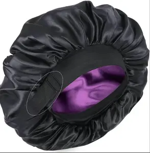 Silk Bonnet for Sleeping Double Layer Satin Adjustable Straps lined Hair Bonnets for Sleeping Reversible Hair Sleeping Bonnet for Women Natural Curly Hair Outside Silk Black Purple
