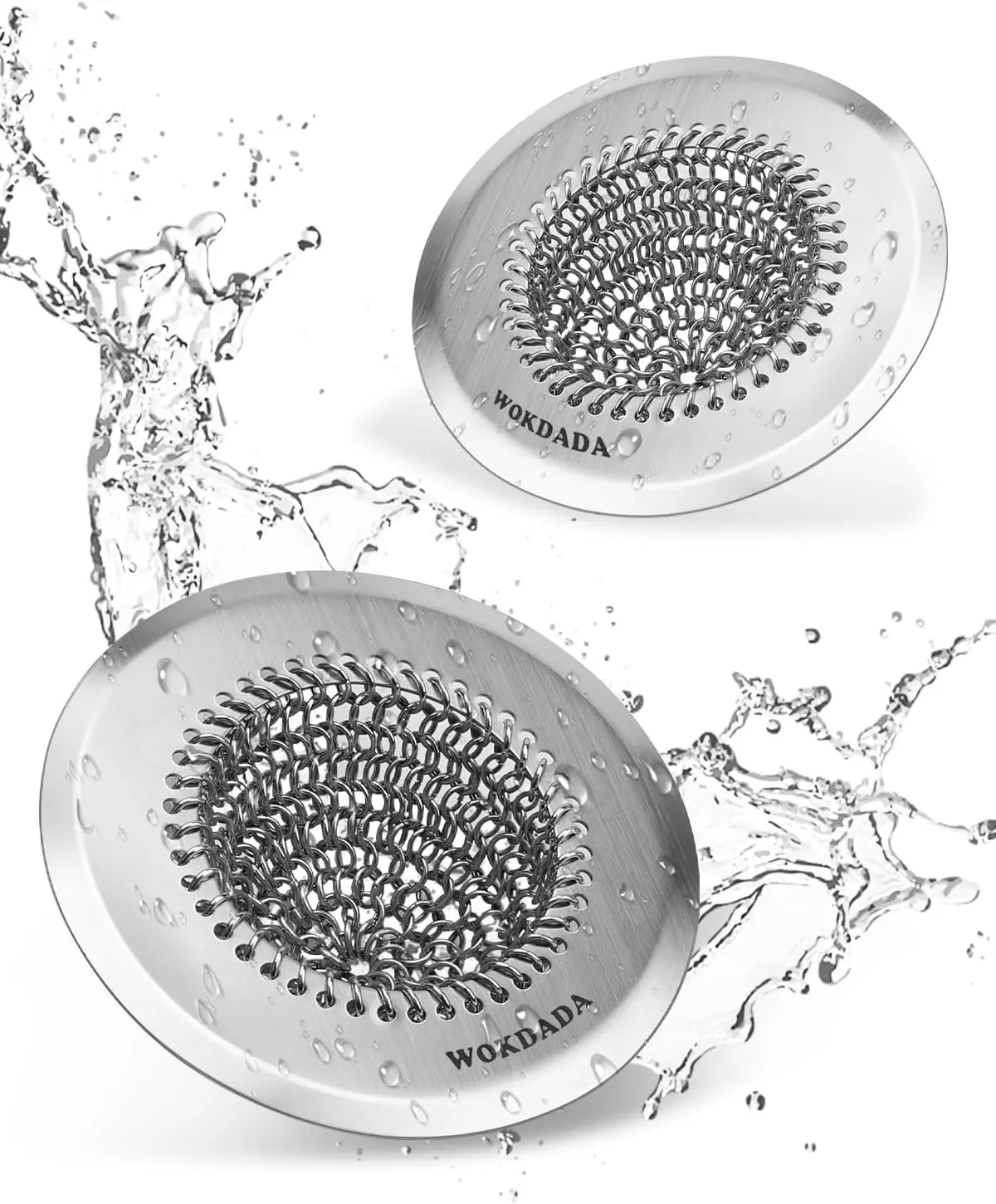 【SummerVibes】WOKDADA Patented 2-Pack 304 Stainless Steel Invertible Chain Mesh Kitchen Sink Drain Strainer, Rust-Resistant, Large-Capacity Debris Catcher, Effortless-Cleaning No-Clog Handmade Modern Metal Sink Drain Plug, Two-Pack