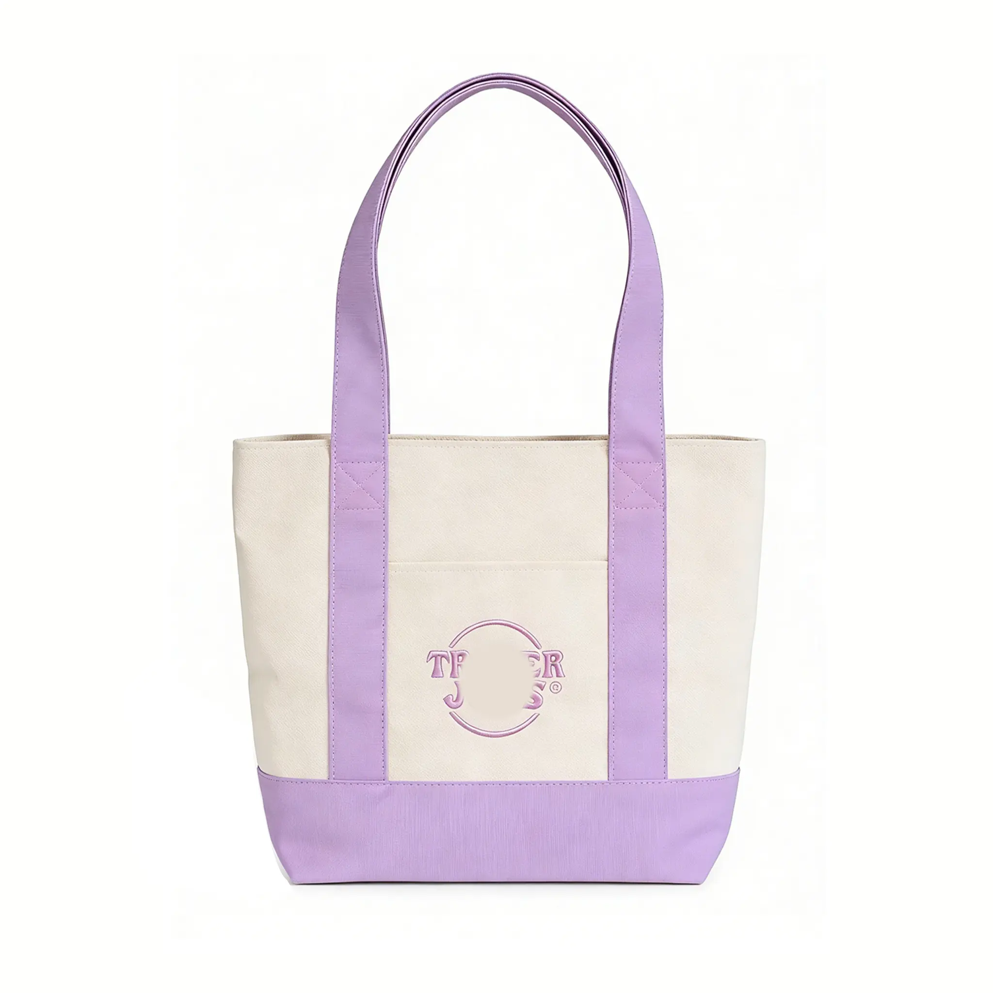 Purple Canvas Tote Bag for Women, Large Reusable Grocery Shopping Bag, Stylish Summer Beach Shoulder Carryall for Travel, Vacation, Market, Work and Daily Outings