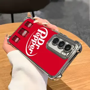 Dr Pepper Lover Strawberry Soft Drink Retro Style Aesthetics Electroplated TPU Casing For SAMSUNG GALAXY S22 S23 S24 FE ULTRA PLUS Four Corners Anti-Fall Soft Silicone Gift Shockproof Protection Anti-Drop Protective Protector Phone Cases Shell Cover