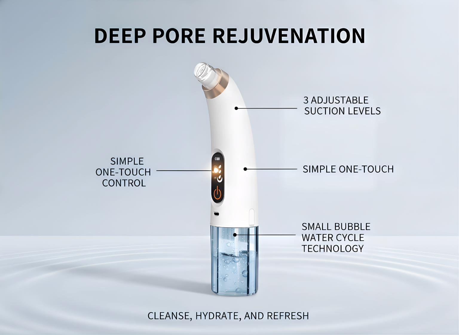 Professional Hydra Facial Device, Bubble Deep Cleansing Blackhead Remover for Pore Care, Removes Impurities, Hydrates & Refines Skin, Adjustable Suction Levels, USB Rechargeable Portable Skincare Tool