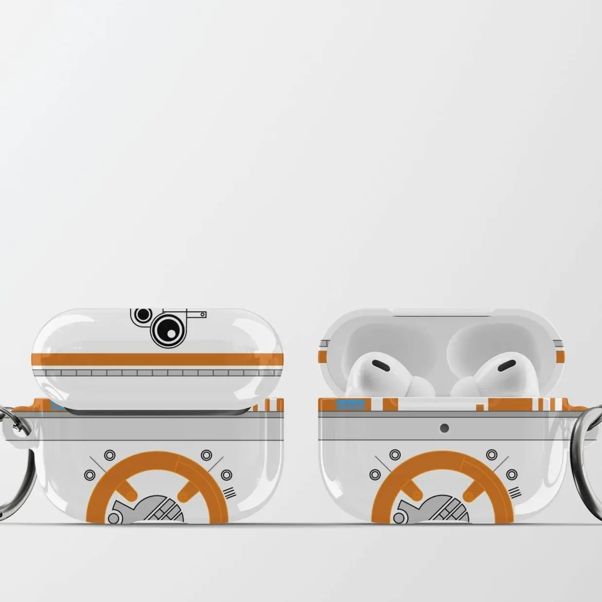 BB8 AirPods Case Cover | Droid Print Hard Shell Earbud Case with Keychain for Apple, Samsung & Pixel Buds