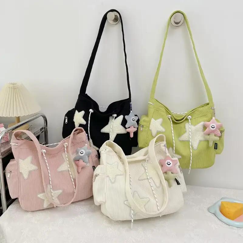 Women's Star Pattern Corduroy Crossbody Bag - Casual Large-Capacity Tote, Shoulder Bag for Travel, School Use, Crossbody Purses