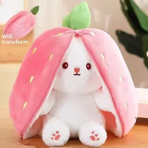 Berry Bunny Plush Toy, Transformable Little Bunny Stuffed Animal, Carrot Rabbit Doll for Girls Sleeping
