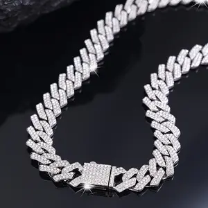 1 piece Men's Cuban Link Chain Necklace, Hip Hop Style Silver Tone Chunky Link Necklace, Shiny Inlaid Fashion Accessory, Casual Street Style Daily Wear Jewelry Gift for Men