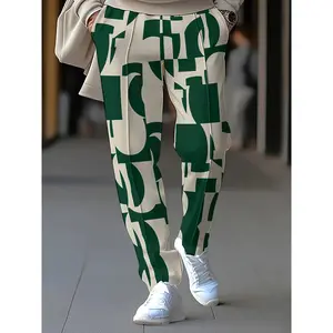 [Autumn Color Block Pants] Autumn Color Block Long Pants - 100% Polyester Knit Fabric, Regular Fit, 240G/M² - Slight Stretch, All-Season Comfortable Drawstring Trousers with Pockets