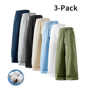 3-Pack Ultra-Soft Linen Cotton Pants - Loose Fit, Non-Sheer Pants for Everyday Wear & Work