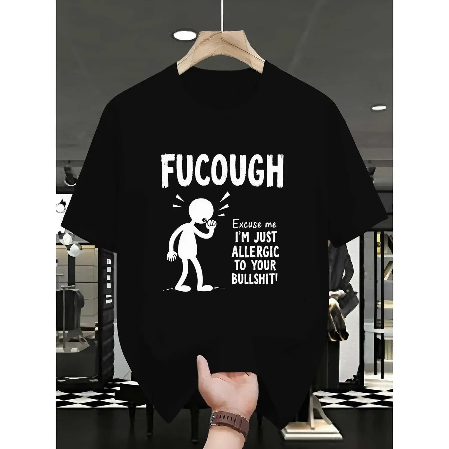 Humorous Mens Cotton T-shirt with Sarcastic Print Ideal for Allergy Seasons Gym Outdoor and Parties Comfortable Casual Wear Gift for Amusement Lovers All Year Suitable for Training and Daily Activities