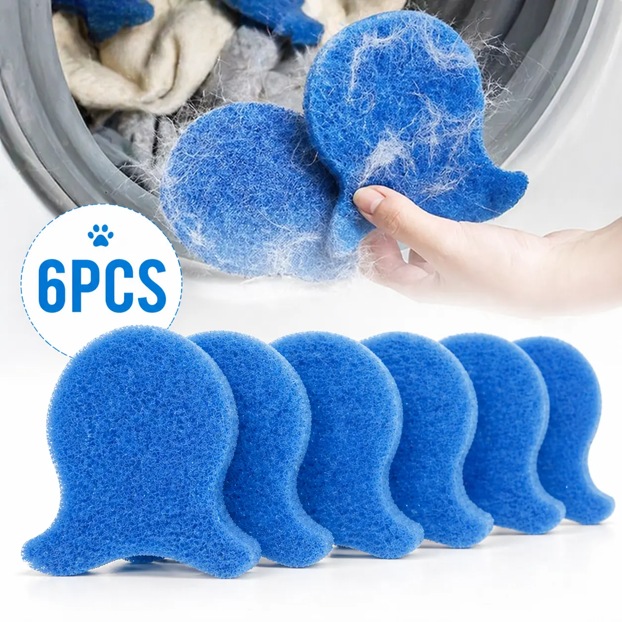 6PCS Reusable Pet Hair Remover Laundry Discs & Balls, Washer Insert for Dog-Cat Fur Lint Catching, Easy to Clean Machine-Washable Home Laundry Tools & Accessories, Cleaning