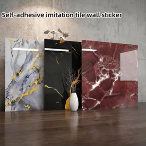 5pcs Marble Pattern Waterproof Self-Adhesive PVC Wall Panels, Easy Peel & Stick, Bright Tile-Like Finish, Home Decor for Bathroom, Bedroom, Kitchen