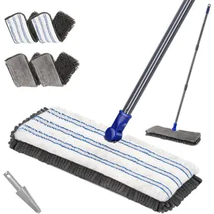 Microfiber Mop For Floor Cleaning, Flat Flip Mop With 4 Washable Mop Pads, Wet Dry Mop With 1 Cleaning Scraper For Hardwood,Laminate,Vinyl