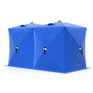 3-4 Person Pop-Up Ice Fishing Tent, Windproof Insulated Ice Shanty with 420d 3-Layer Fabric & Anchors, Ropes, Portable Hub-Style Tent,Blue