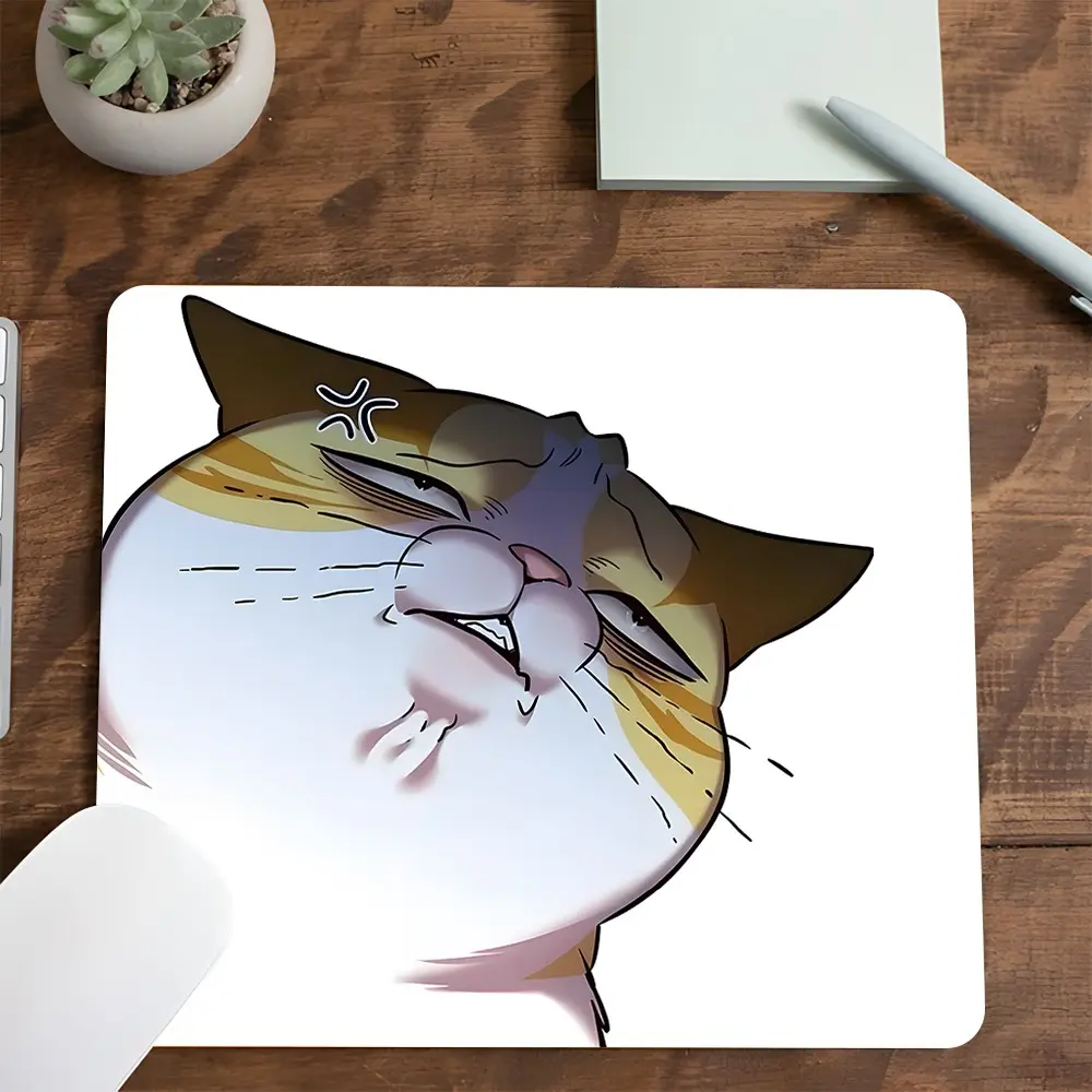 Trend Angry Cartoon Cat Gaming Mouse Pad, Expressive Portrait Layout Design, Stylish Desktop Decorative Protective Pad, Rubber Anti-slip Lockedge Work Pad, Small Size Suitable for Laptop, Desktop Computer Games, Work, Daily Use, Anime Mousepad