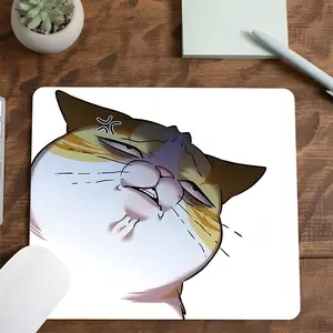 Trend Angry Cartoon Cat Gaming Mouse Pad, Expressive Portrait Layout Design, Stylish Desktop Decorative Protective Pad, Rubber Anti-slip Lockedge Work Pad, Small Size Suitable for Laptop, Desktop Computer Games, Work, Daily Use, Anime Mousepad