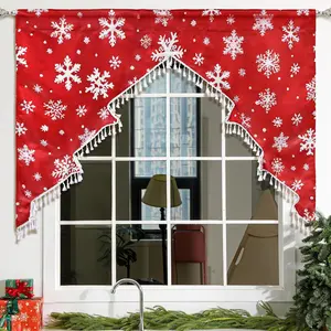 Christmas Swag Valance Red Snowflake Kitchen Curtain Valance with White Tassel for Kitchen Windows Rustic  Curtain Winter Holiday Country Seasonal Tier 52" W x 36" L