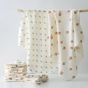 Double Layer Gauze Printed Thin Cozy Blanket Throw Single Piece, 100x100cm, Skin-Friendly Soft Breathable Quick-Dry, Hand Wash Recommended