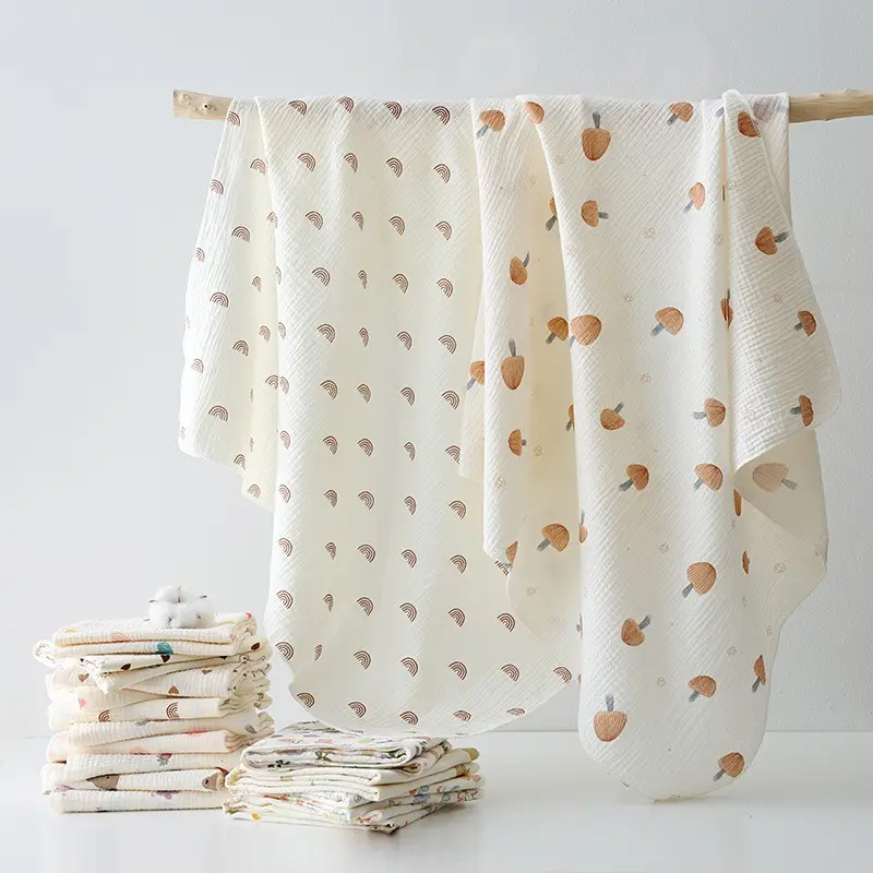 Double Layer Gauze Printed Thin Cozy Blanket Throw Single Piece, 100x100cm, Skin-Friendly Soft Breathable Quick-Dry, Hand Wash Recommended, Lightweight Cozy Blanket