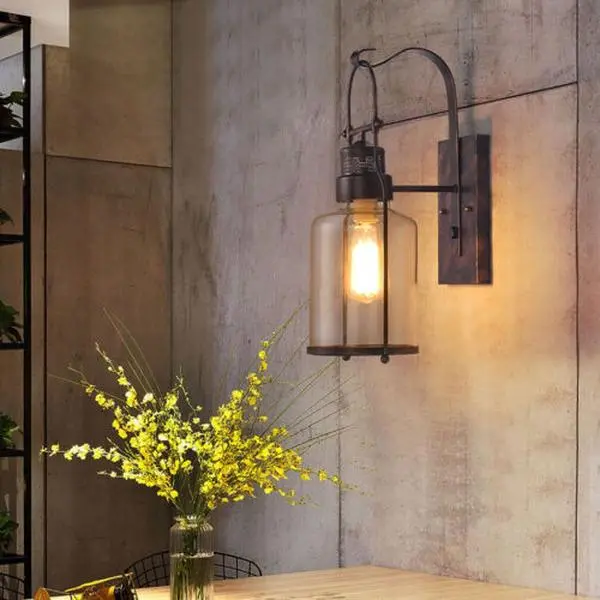 CNCEST Antique Lantern-Style Retro Rustic Cylindrical Wall Sconce - LED Indoor Lighting Fixture, Glass Shade, Max 40W, Warm Glow, Energy Efficient Interior Home Decoration for Living Room