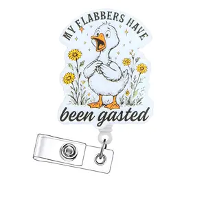 Funny Retractable Badge Reel, Acrylic ID Holder with Clip for Nurses, Doctors, Students & Office Staff, 15pcs Set