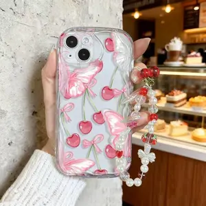Cherry Blossoms Pearl Chain Case For Samsung Galaxy M14 A02S A26 A36 A54 A14 A15 A16 A35 A25 A04S A04E A05S A05 A52 A50 A50S A30S A12 A03S A03 A52S A32 A72 A51 A53 Puppy Teddy Bear Clouds Floral Transparent Phone Cover Cases