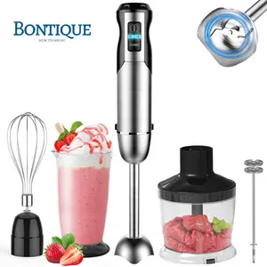 【Valentine's Day】BONTIQUE Hand Mixer Stick Blender, 400W 5-in-1 Multi-Purpose Hand Blender, 12-Speed Food Processor 600ml Beaker, 500ml chopper, Egg Whisk and Milk Frother, Black，Black Friday CyberMonday