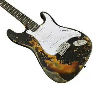 Make Old Black ST Set 3TS Electric Guitar with Distressed Finish and Dual Coil Pickups relics