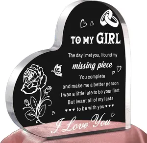 To My Girl Gifts for Girlfriend, Birthday Anniversary Cute Presents for Women GF, I love you Romantic Gift Paperweights 3.9" x 3.9" Acrylic Heart Plaque, Christmas Gift for Her