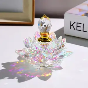 Creative Lotus-Shaped Glass Perfume Bottle, Unscented Crystal Decorative Ornament, Tabletop Decoration, Ideal for Glass Display