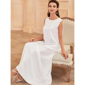 Sleeveless Solid Color Polyester Abaya Dress for Women - Long Length Woven without Belt - for All Seasons dubai  abaya