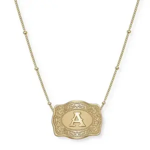 Women's gold-plated letter pendant necklace with embossed leather buckle, a personalized necklace suitable for both men and women, featuring a unique initial letter.