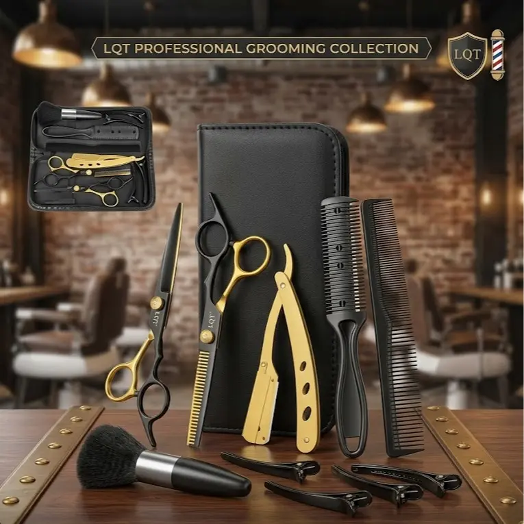 LQT Professional Hair Tools Kit, Premium Barber Scissors Set for Men & Salon Use | Globally Selected | Barber-Quality Craftsmanship | Thinning Shears, Razor, Comb & Clips Included | Luxury Grooming Kit for Professionals & Home Haircuts, Father's Day Gift
