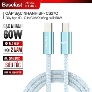mall inline badgeDây sạc nhanh TypeC 60W Basefast Cáp C to C bện dù siêu bền chống gãy cho Phone 15 16 17 Oppo Xiaomi