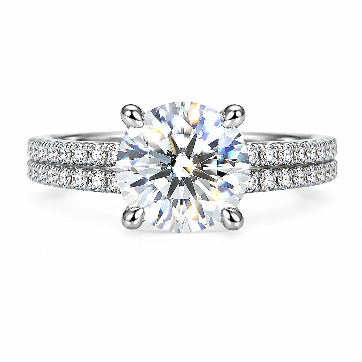 JPT-209-Costume Jewelry 2CT Round Cut VVS1 Moissanite Double Row Adjustable Ring, US Size 5-9