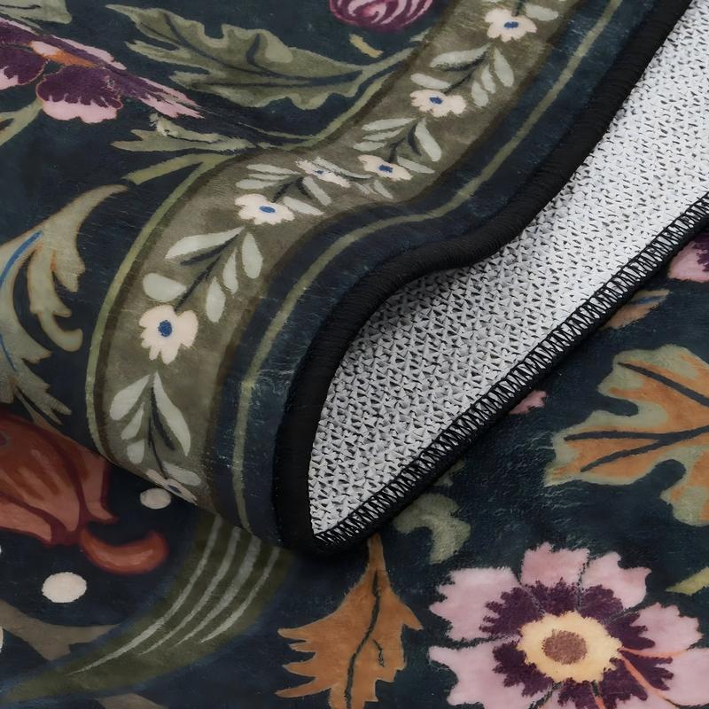 Pink/SylvieLahome Floral Boho Soft Ultra-Thin Non-Slip Stain Resistant Washable Area Rug for Living Room, Bedroom, Nursery, Playroom and Classroom